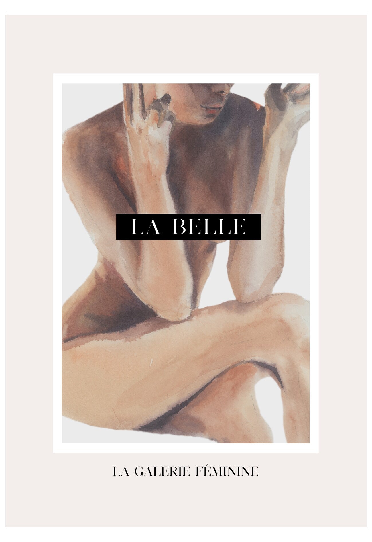 Advertisement for 'La Belle' featuring a stylized image of a woman in lingerie with 'La Galerie Feminine' branding.