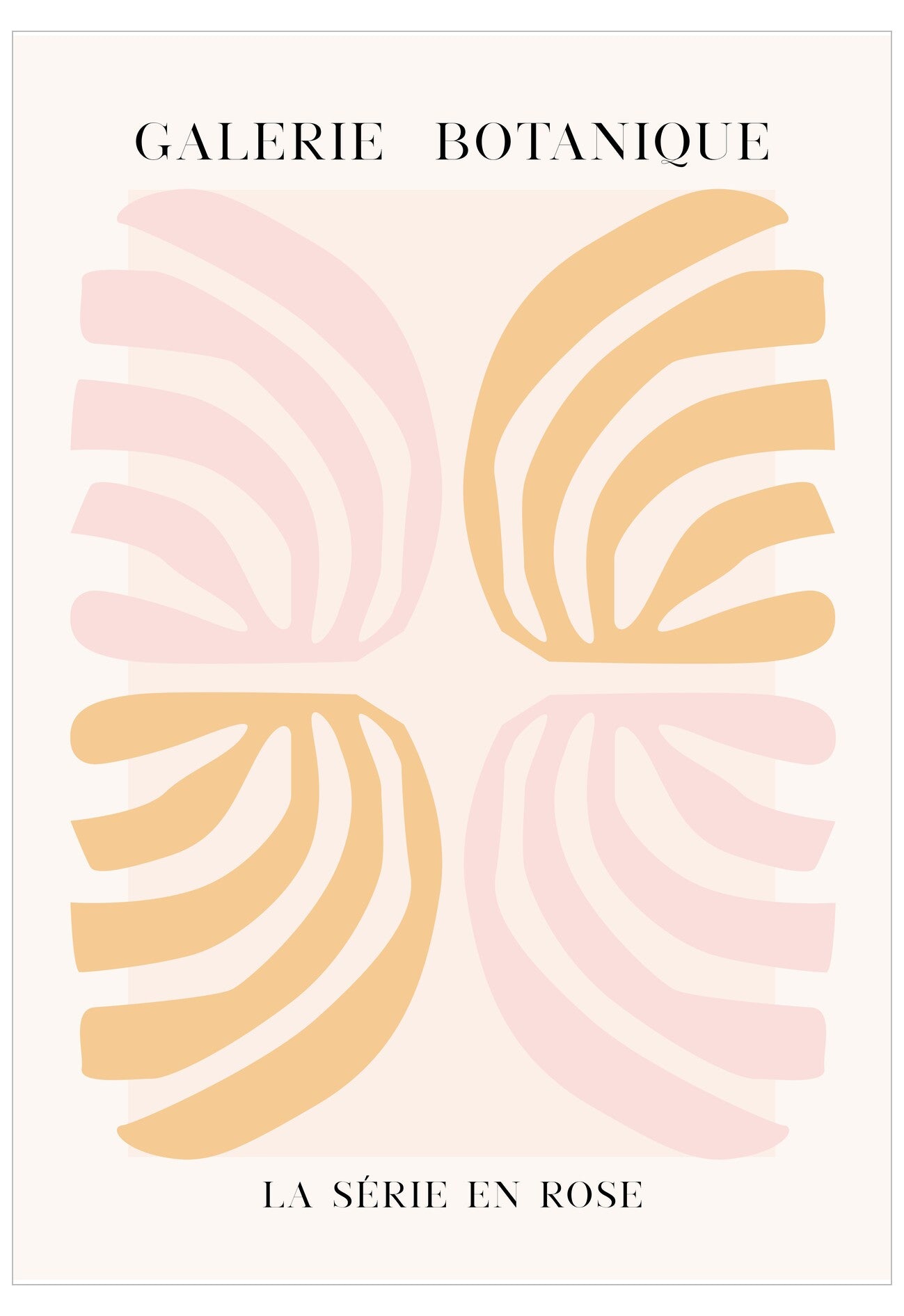 Galerie Botanique poster with abstract pink and yellow design on a white background