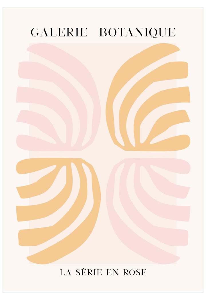 Galerie Botanique poster with abstract pink and yellow design on a white background