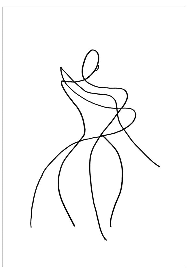 Abstract line drawing of a dancer on a white background