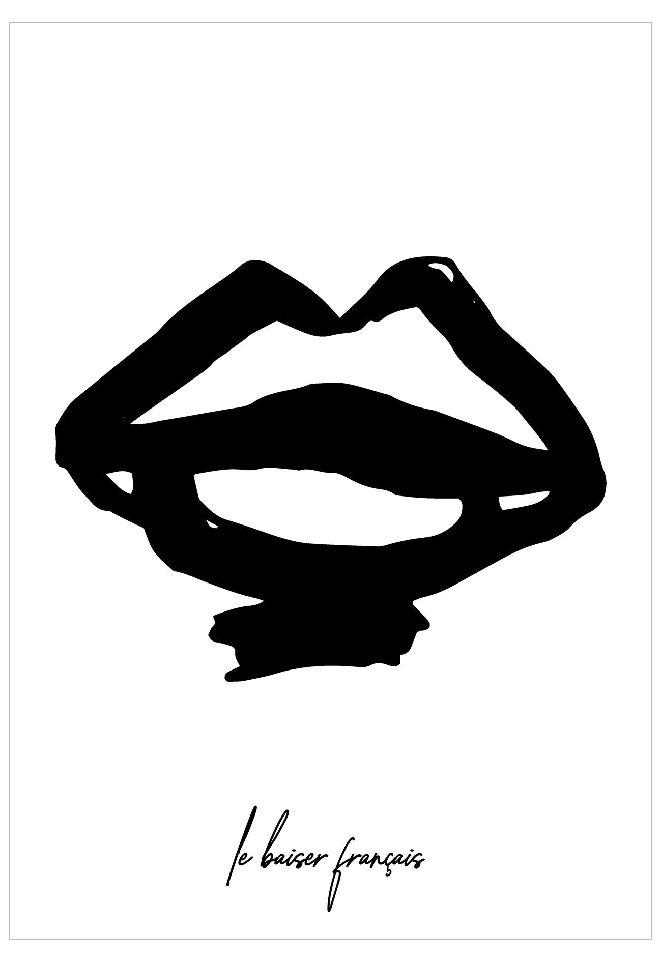 Black outline of lips with 'Le baiser francais' text on a white background