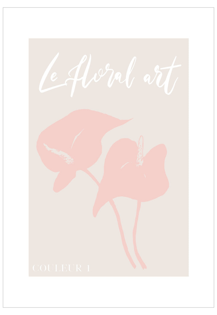Pink floral design with 'Le Floral Art Couture' text on a beige background