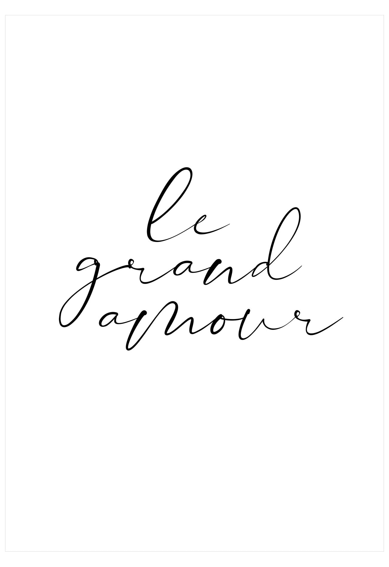 Text 'le grand amour' in cursive on a white background