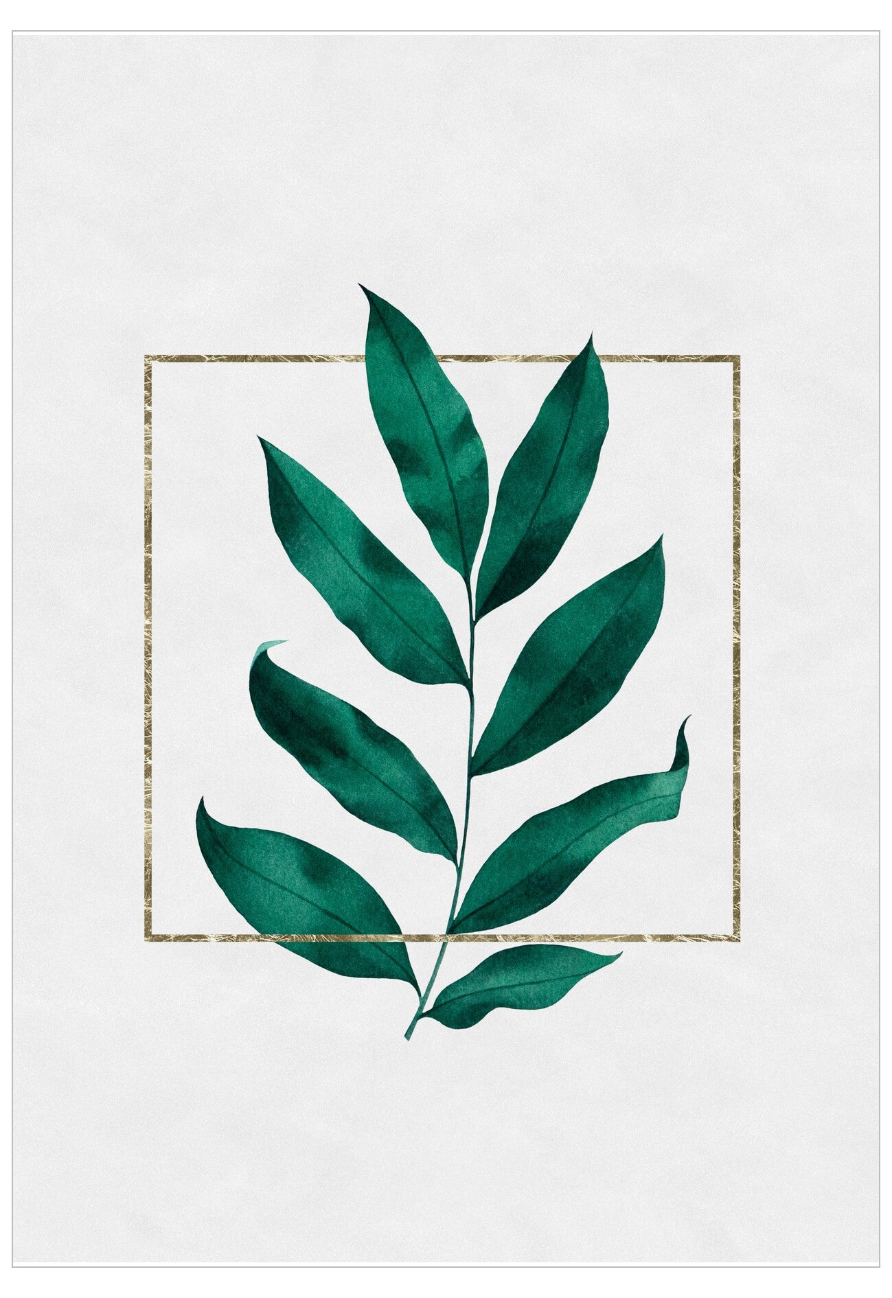 Green leaf design on a white background with a gold border