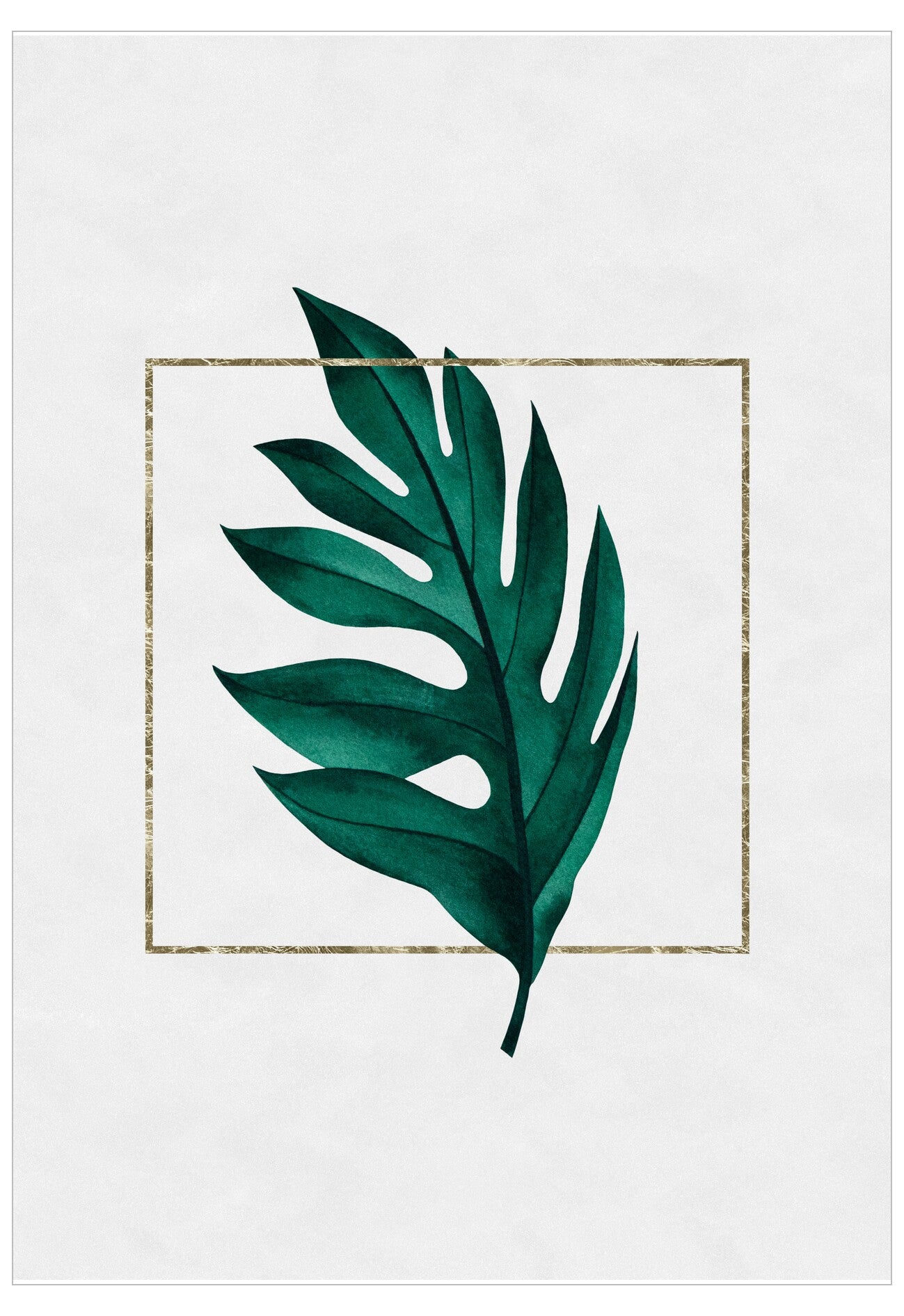 Green leaf design on a white background with a gold border