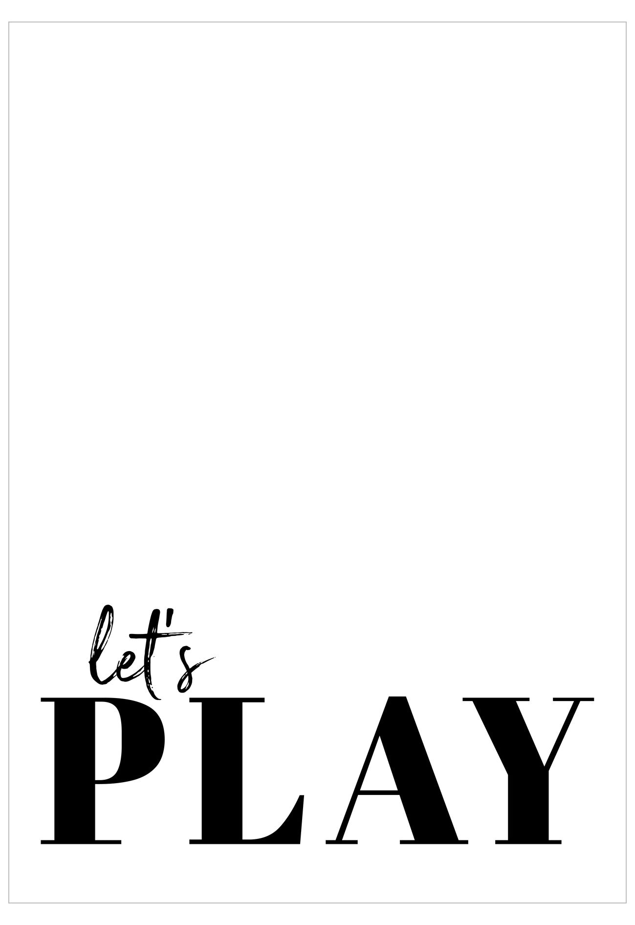 Black text 'let's PLAY' on a white background