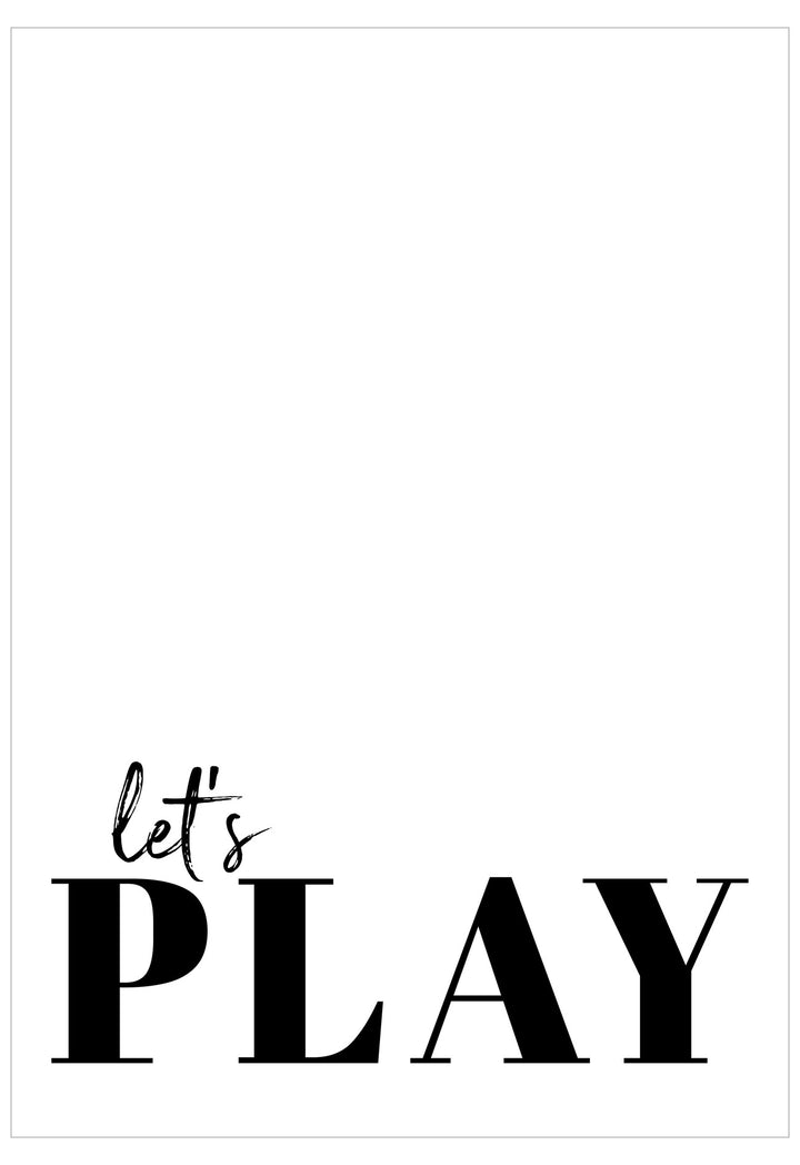 Black text 'let's PLAY' on a white background