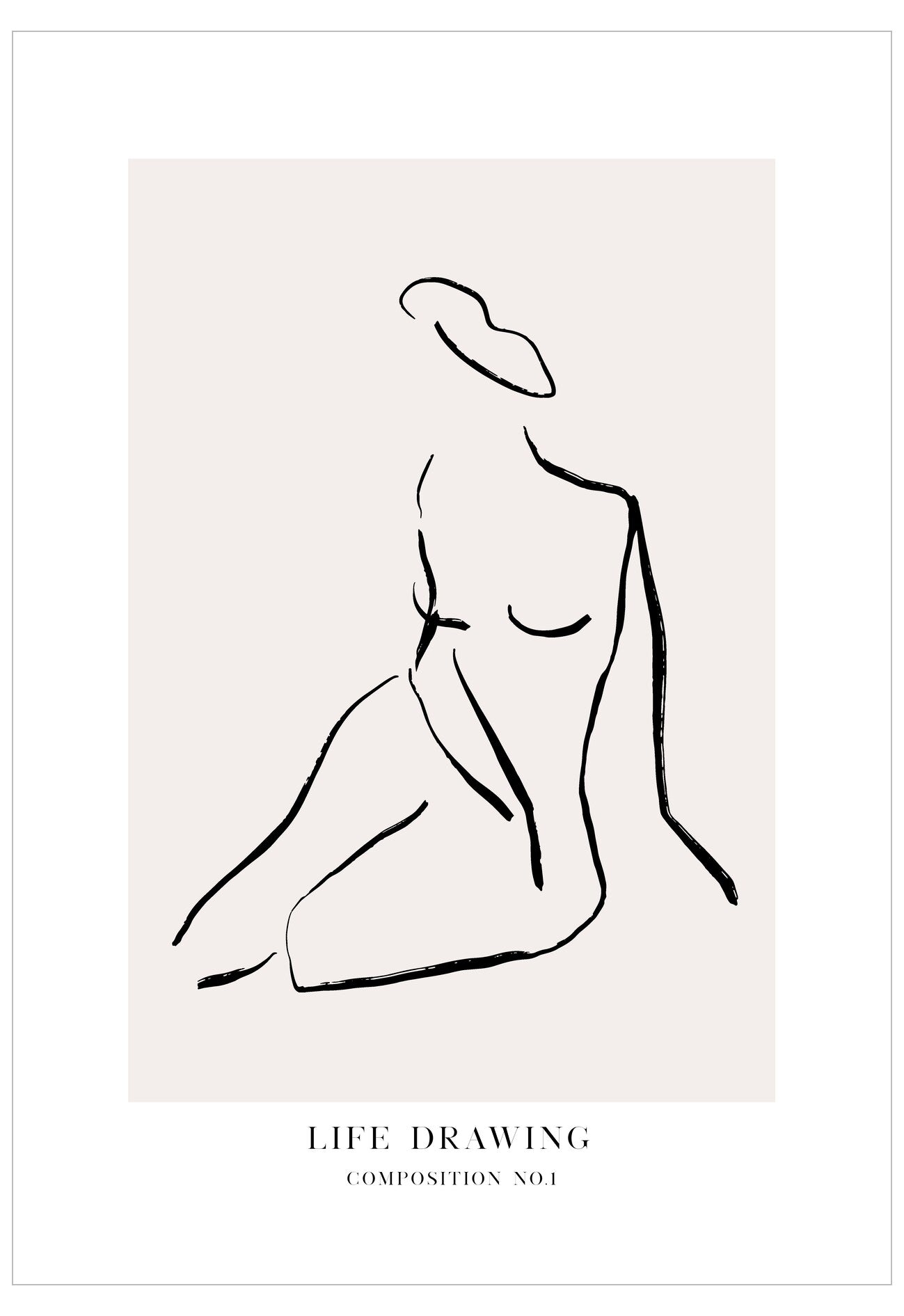 Minimalist line art of a nude figure on a light background with 'Life Drawing' text.