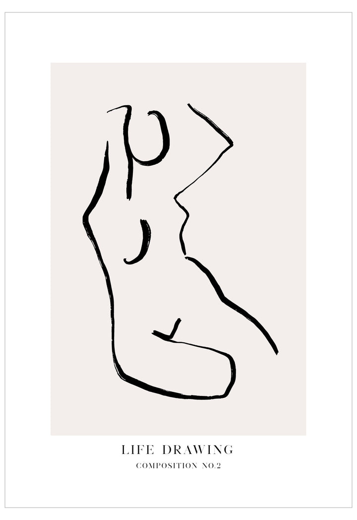 Abstract line art of a human figure on a beige background with 'Life Drawing' text.