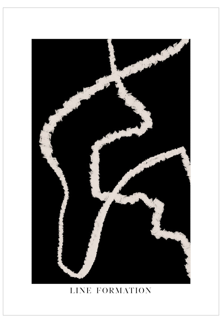 Abstract black and white line art with 'LINE FORMATION' text at the bottom.