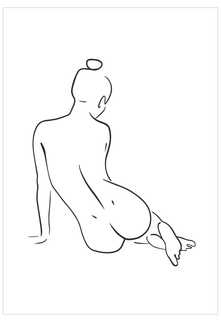 Simplified line drawing of a person sitting on a white background