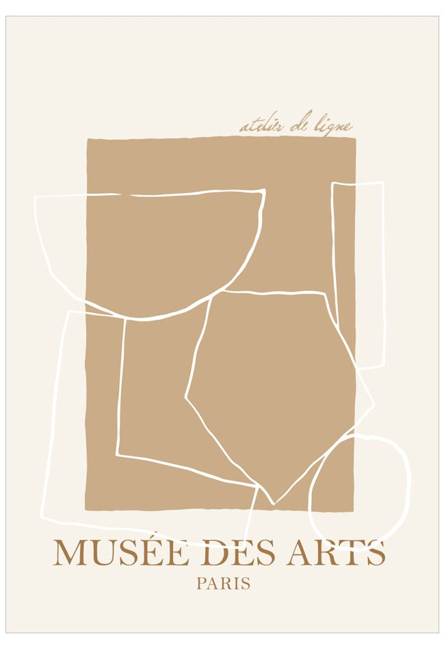 Poster with abstract line art and 'Musée des Arts Paris' text on a beige background