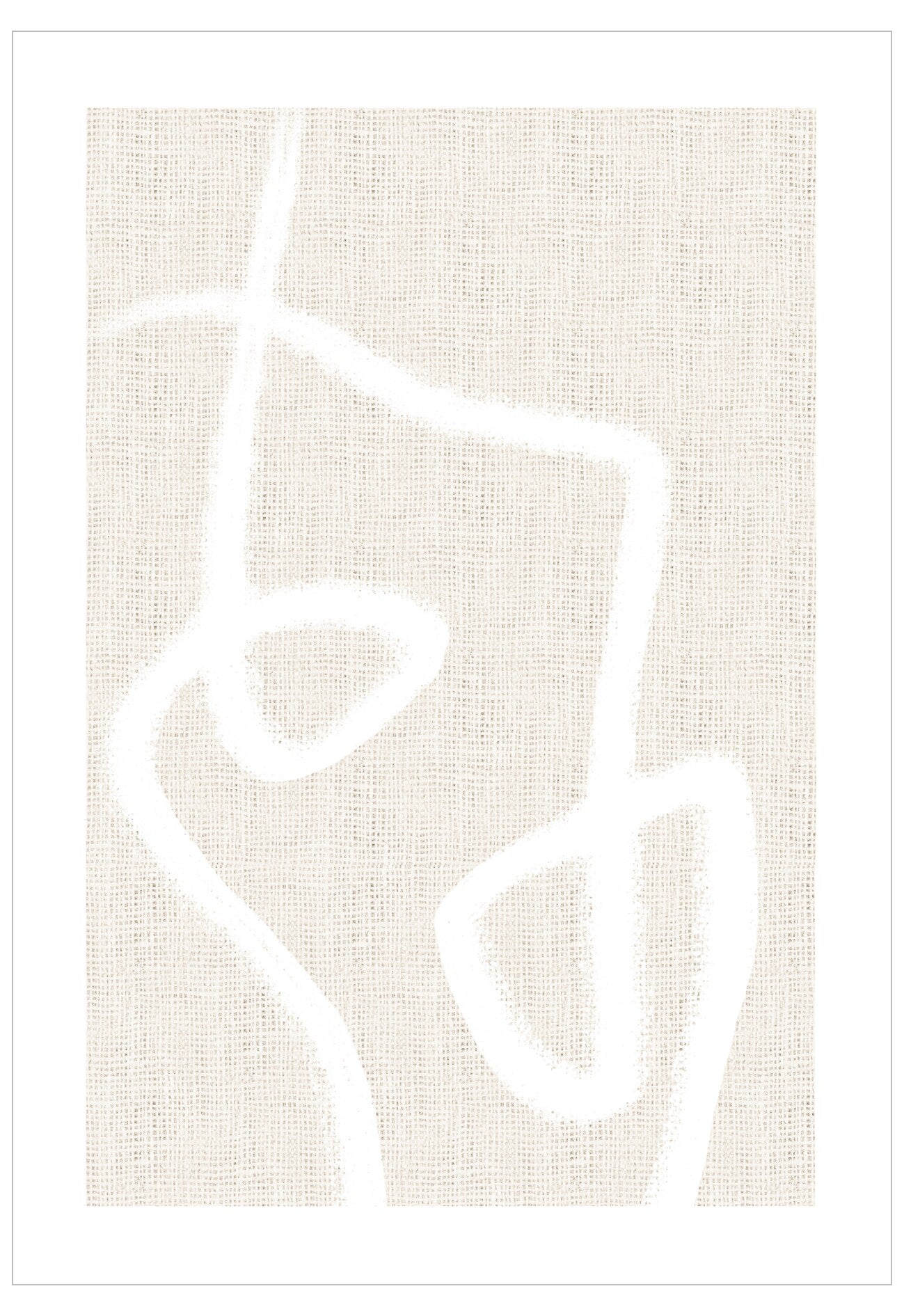 Abstract white line art on a beige textured background