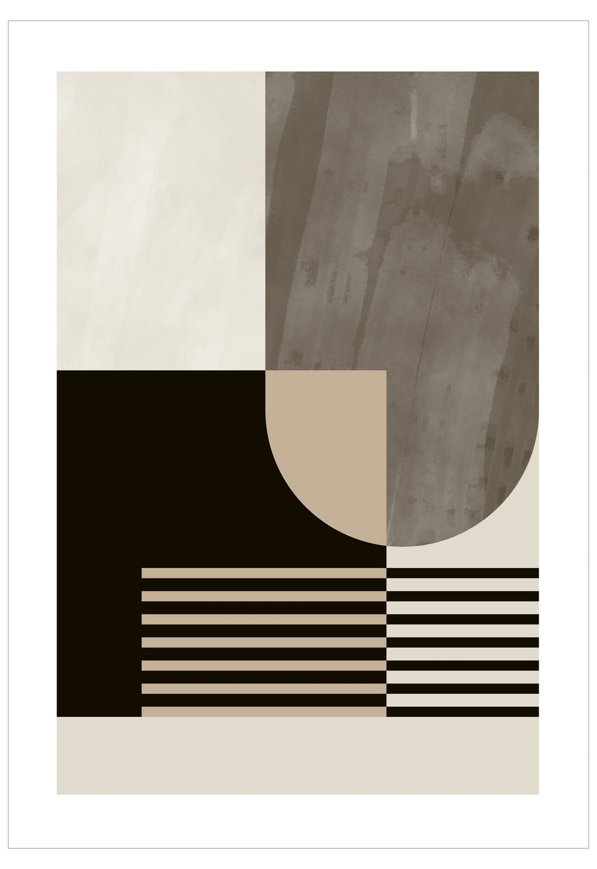 Abstract art print with geometric shapes on a beige background