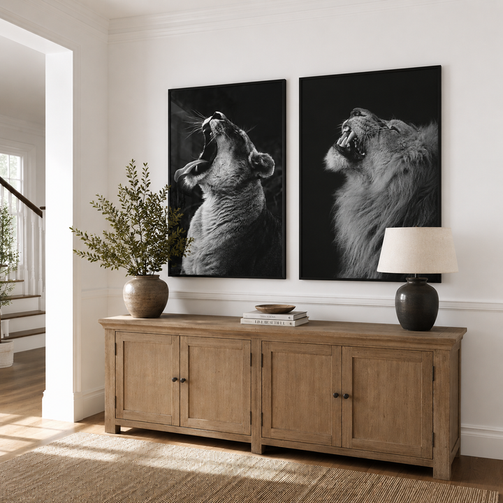Lion Wall Art in Stylish Modern Hallway