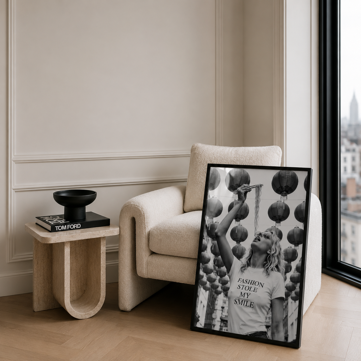 black and white fashion london poster in a luxury apartment