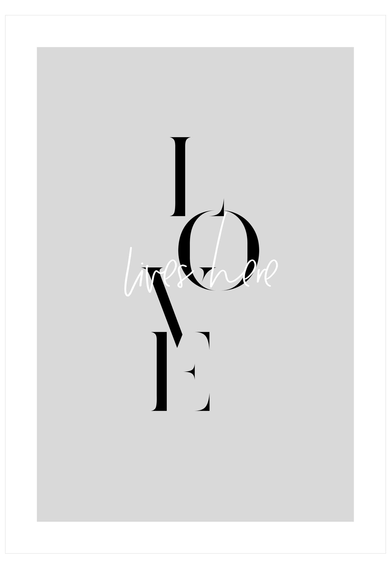 Black text spelling 'LOVE' on a light gray background