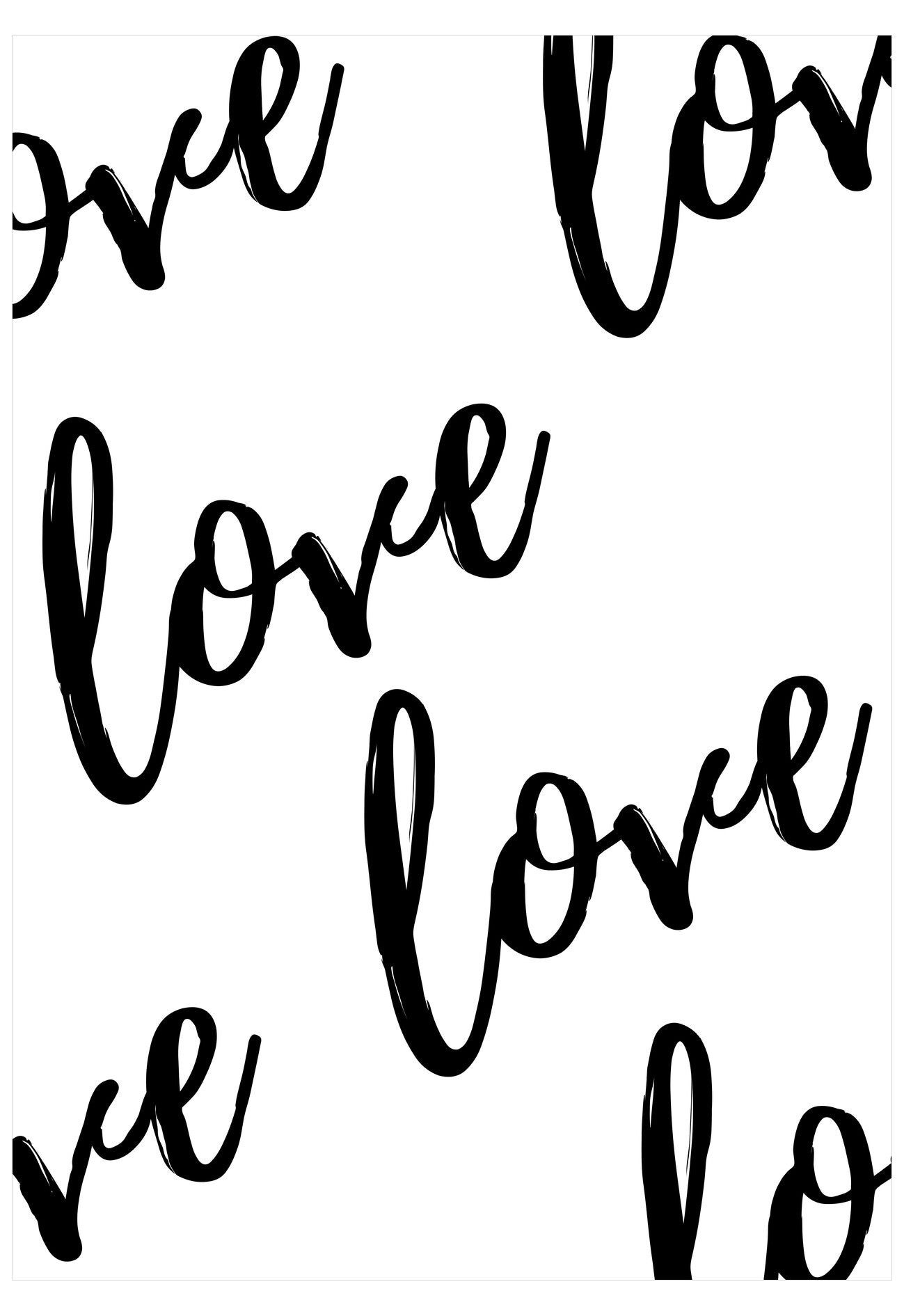 Black 'love' text on a white background