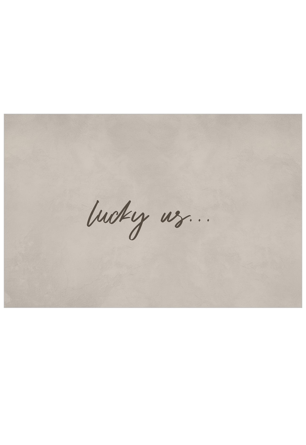 A rectangular beige luxury wall art with the words 'lucky us.