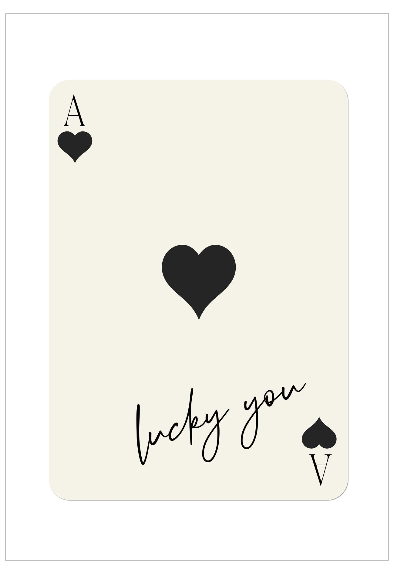 Playing card with 'A' and 'Lucky You' text on a white background
