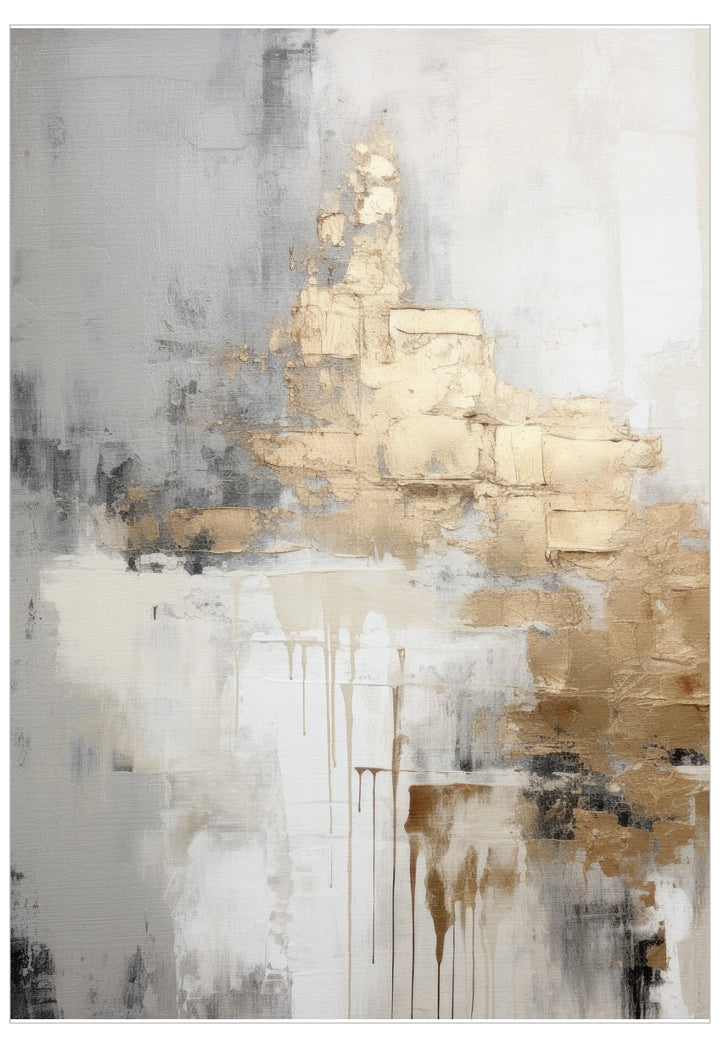 Abstract art piece with gold and gray tones on a white background