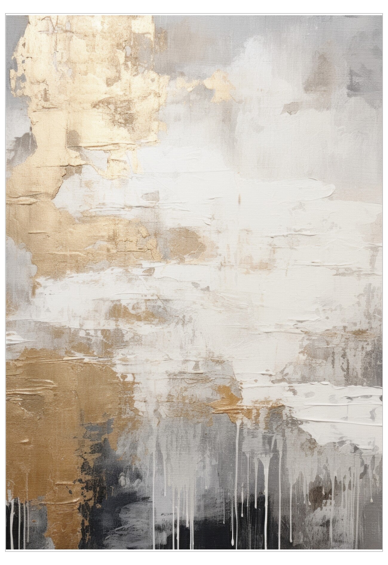Abstract art piece with gold, white, and gray colors