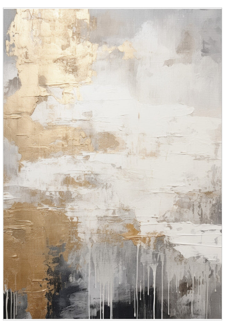 Abstract art piece with gold, white, and gray colors