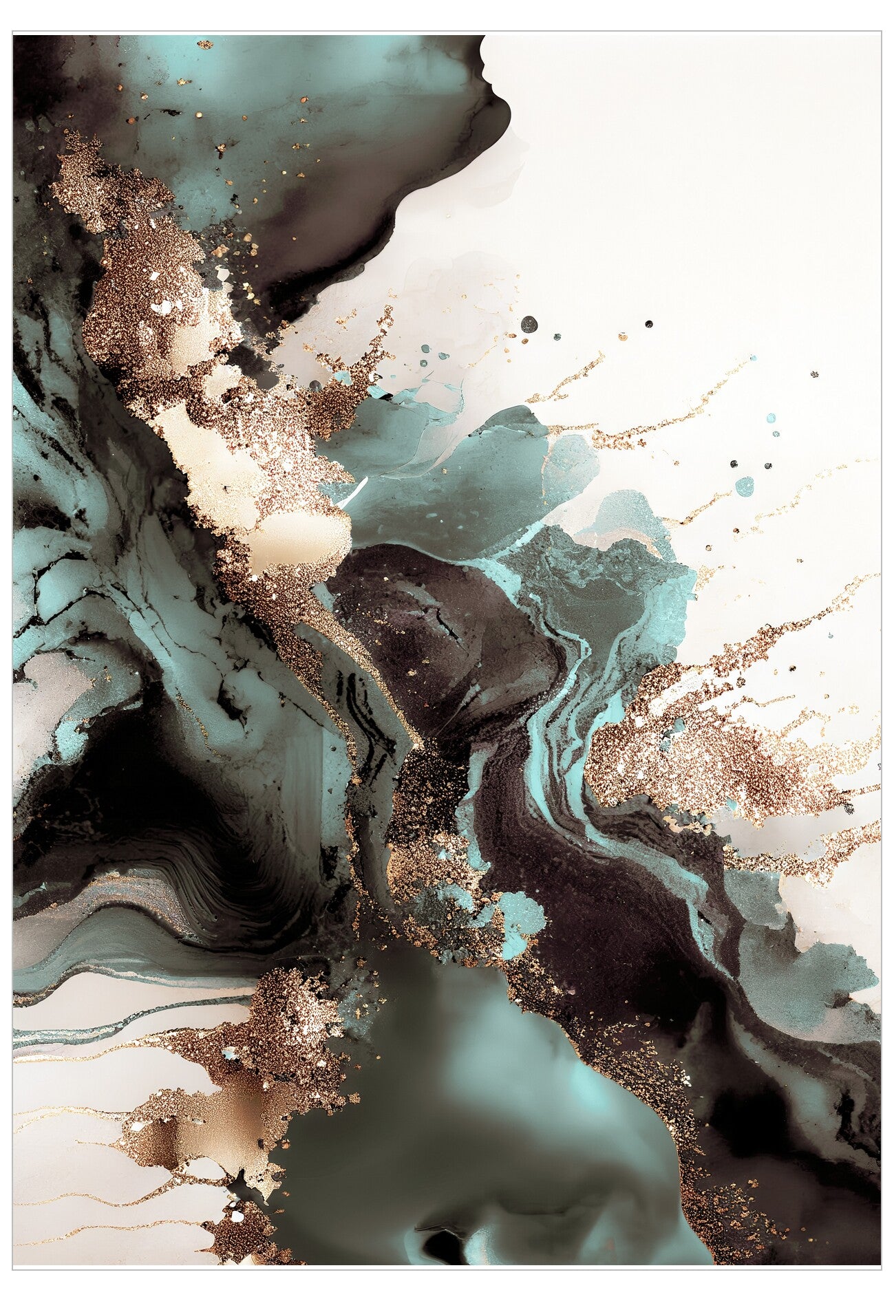 Abstract art with wavy patterns and gold accents on a white background