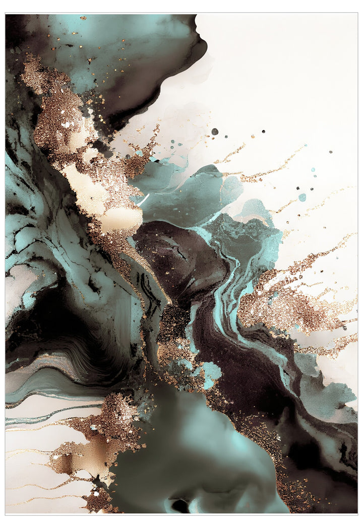 Abstract art with wavy patterns and gold accents on a white background