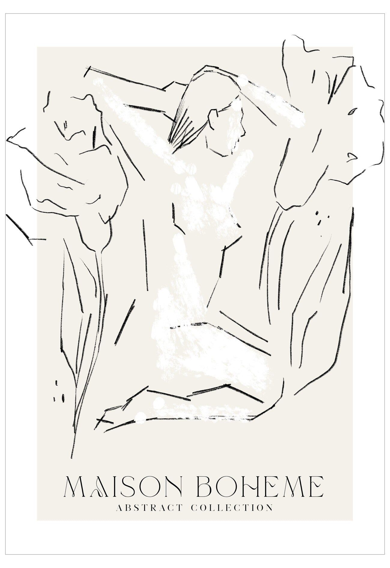 Abstract line art of a woman with 'Maison Bohème' branding on a white background