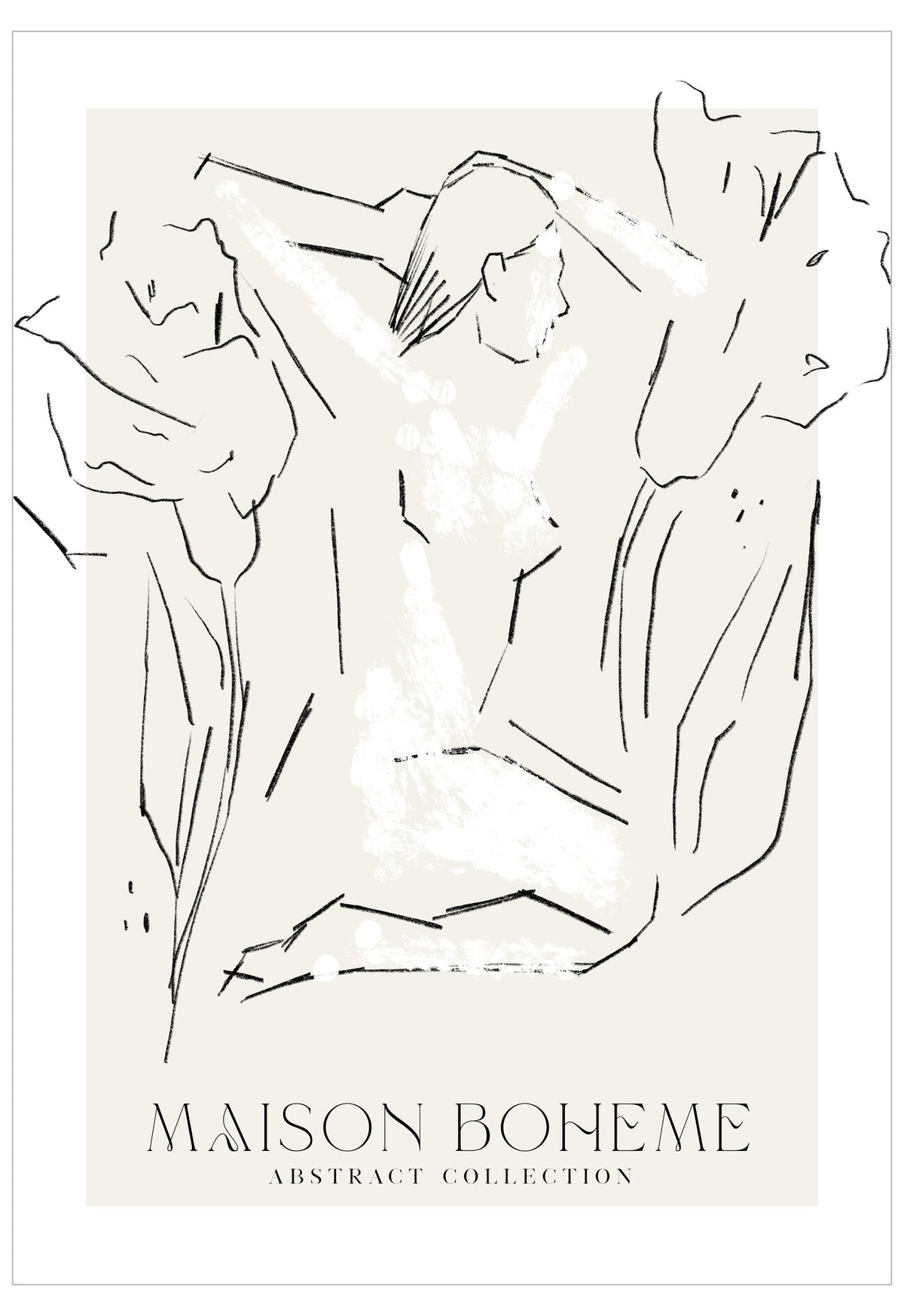 Abstract line art of a woman with 'Maison Bohème' branding on a white background