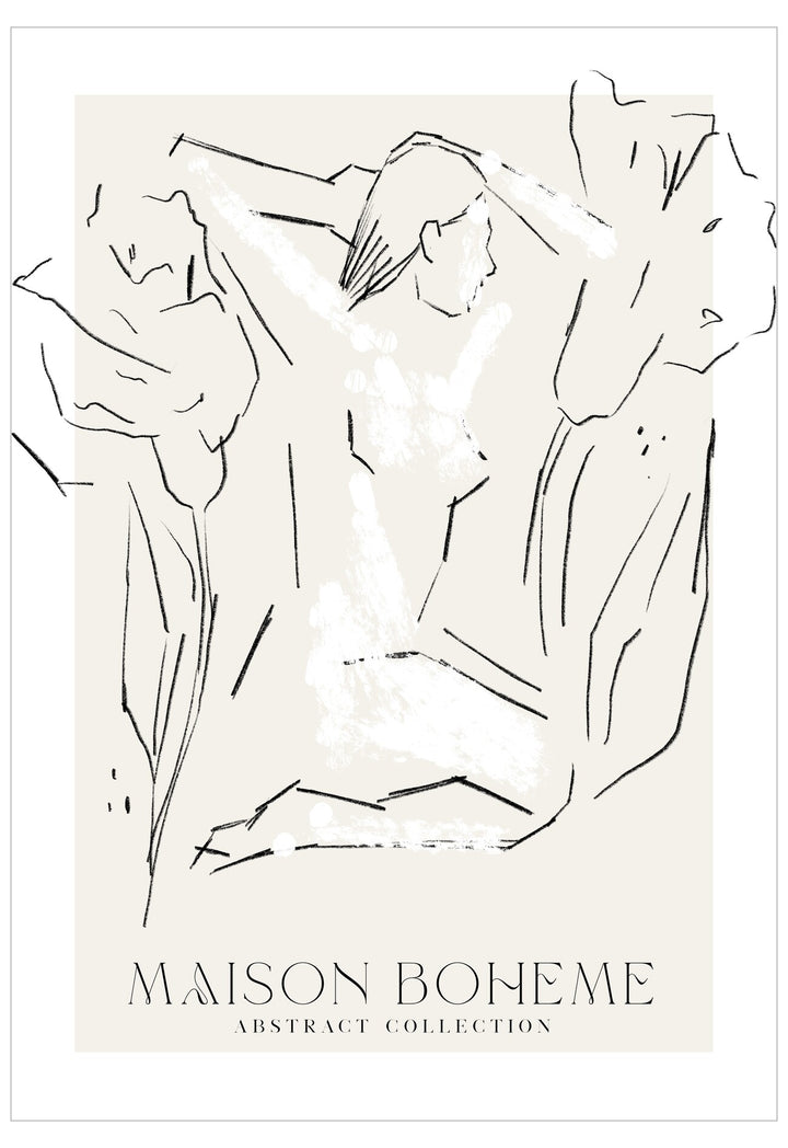 Abstract line art of a woman with 'Maison Bohème' branding on a white background