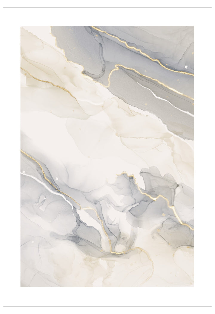 Abstract marble design with gold accents on a white background