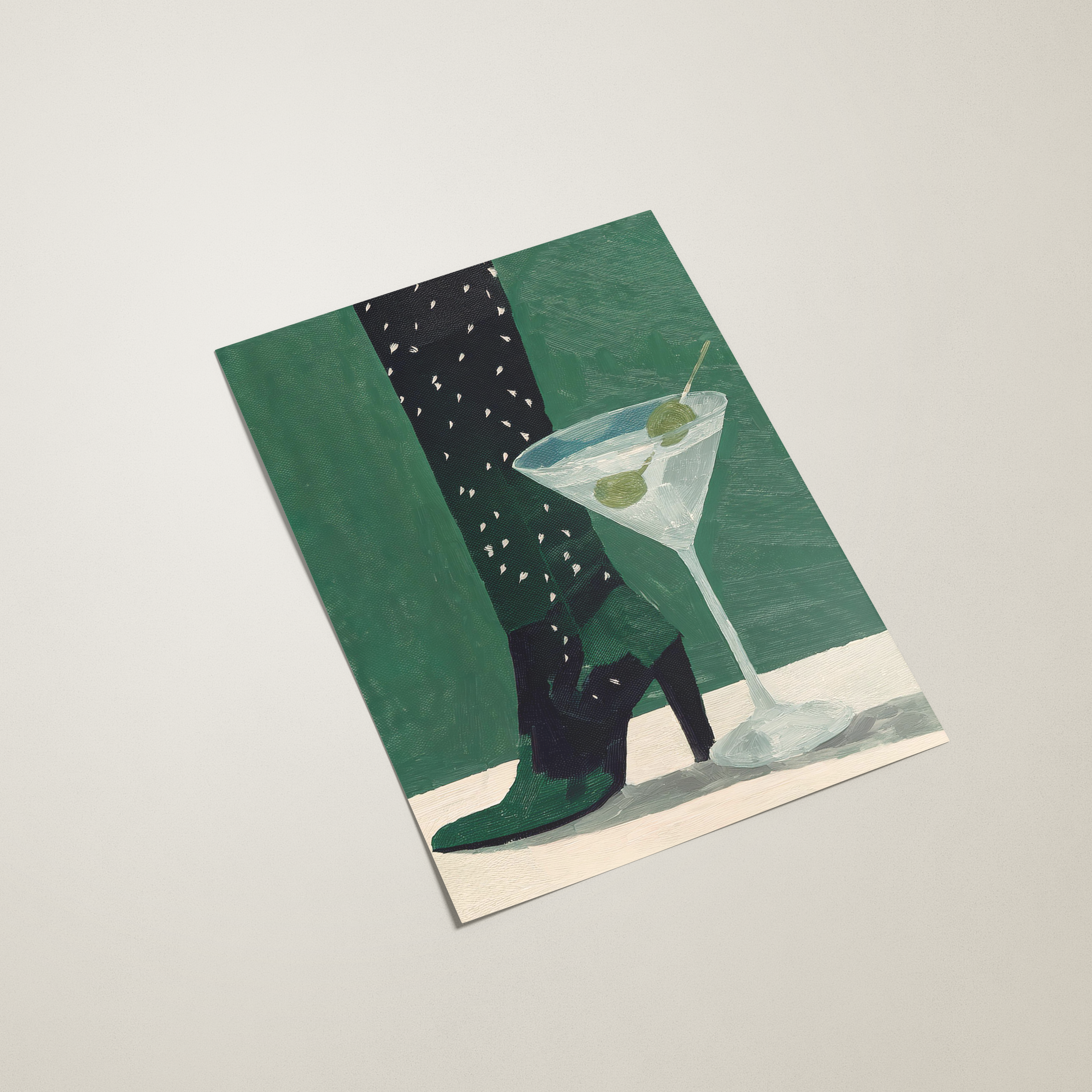 poster with a design of a martini glass and feet on a plain background