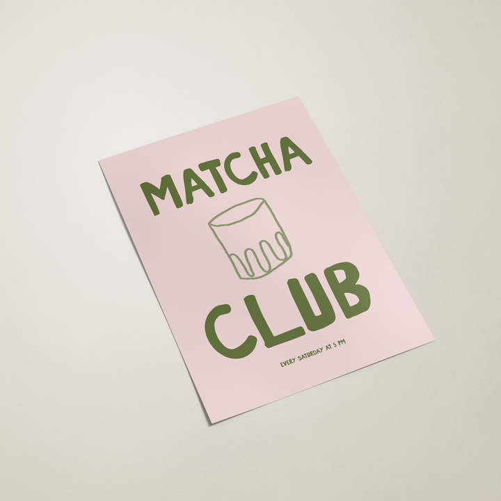 Matcha Club package on a light beige background