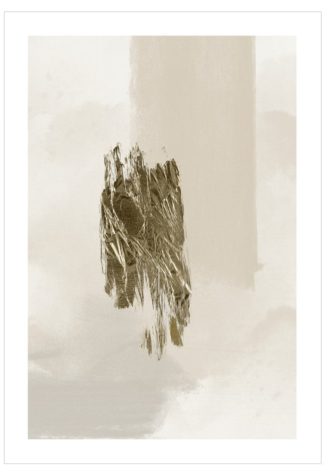 Abstract art piece with a textured brown shape on a light beige background