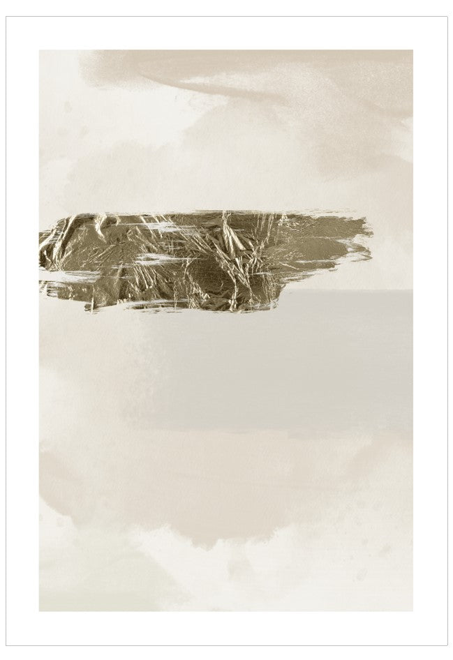 Abstract art piece with a textured brown shape on a beige background