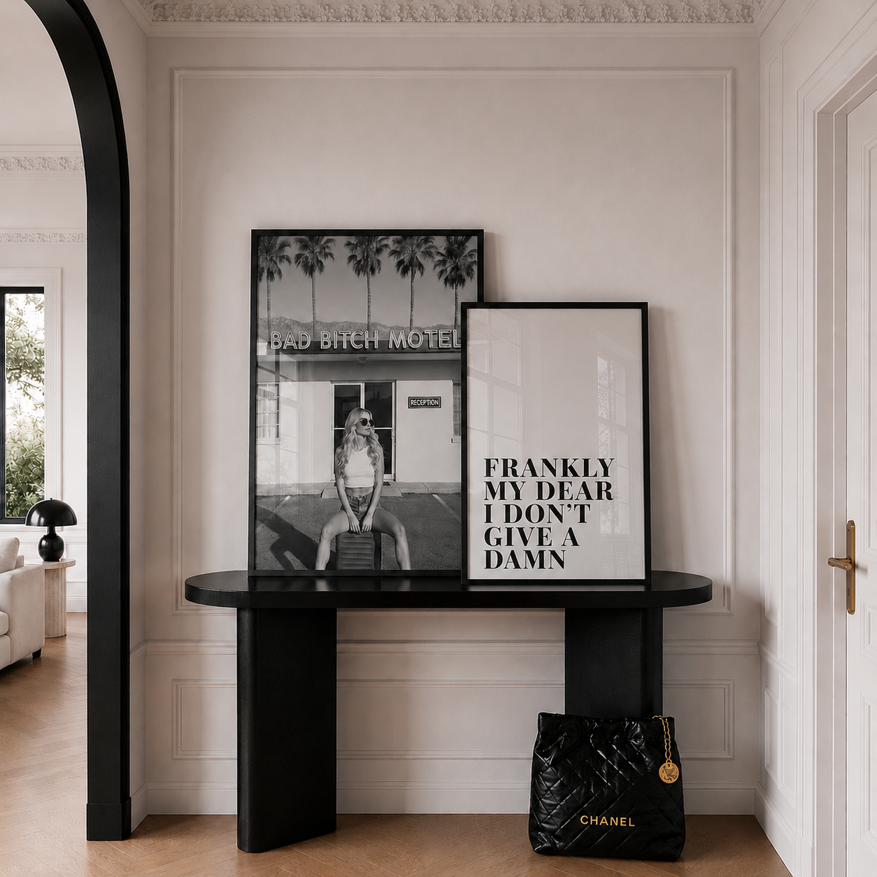 Statement black and white wall art in a designer home