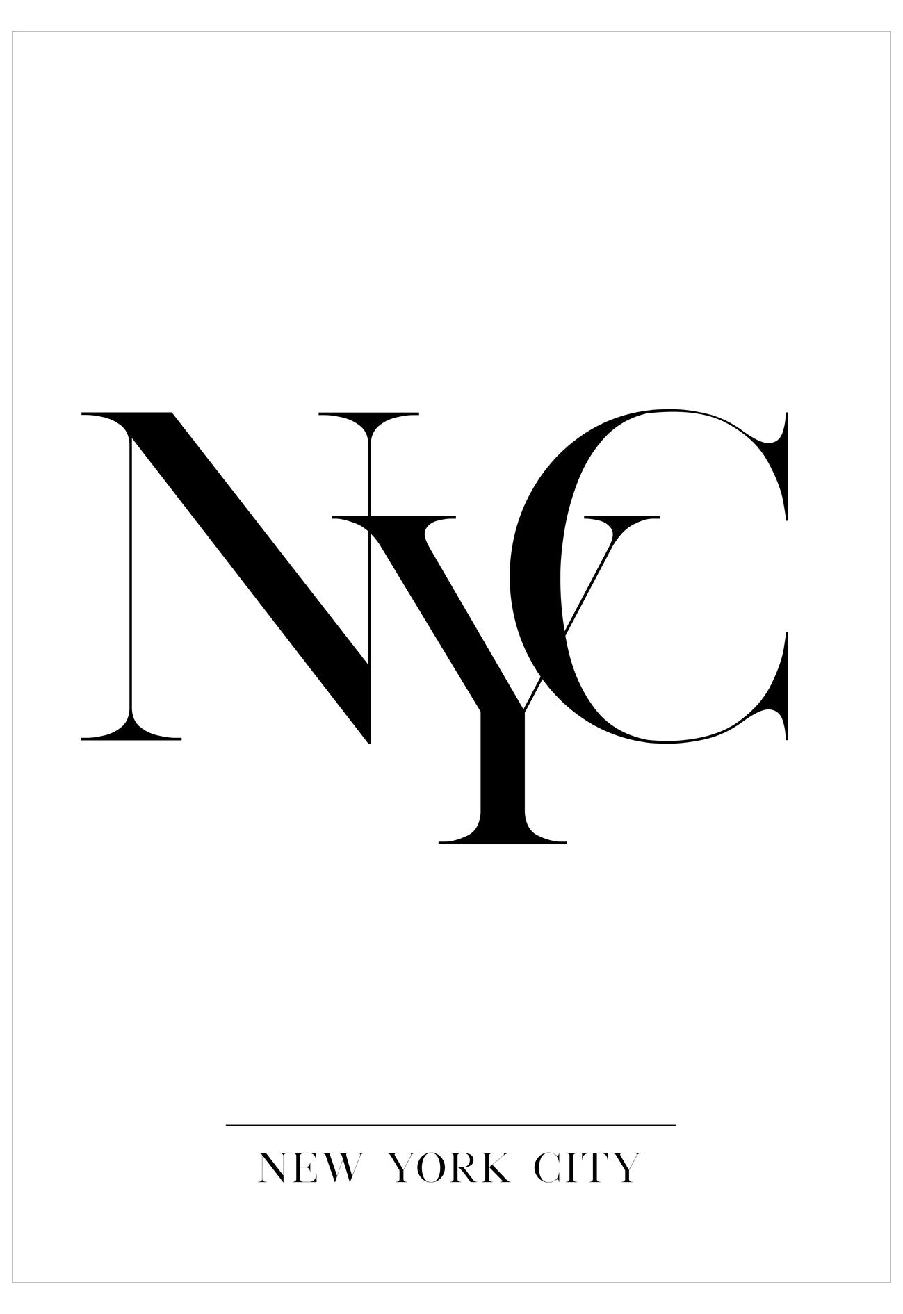Black 'NYC' letters with 'New York City' text on a white background