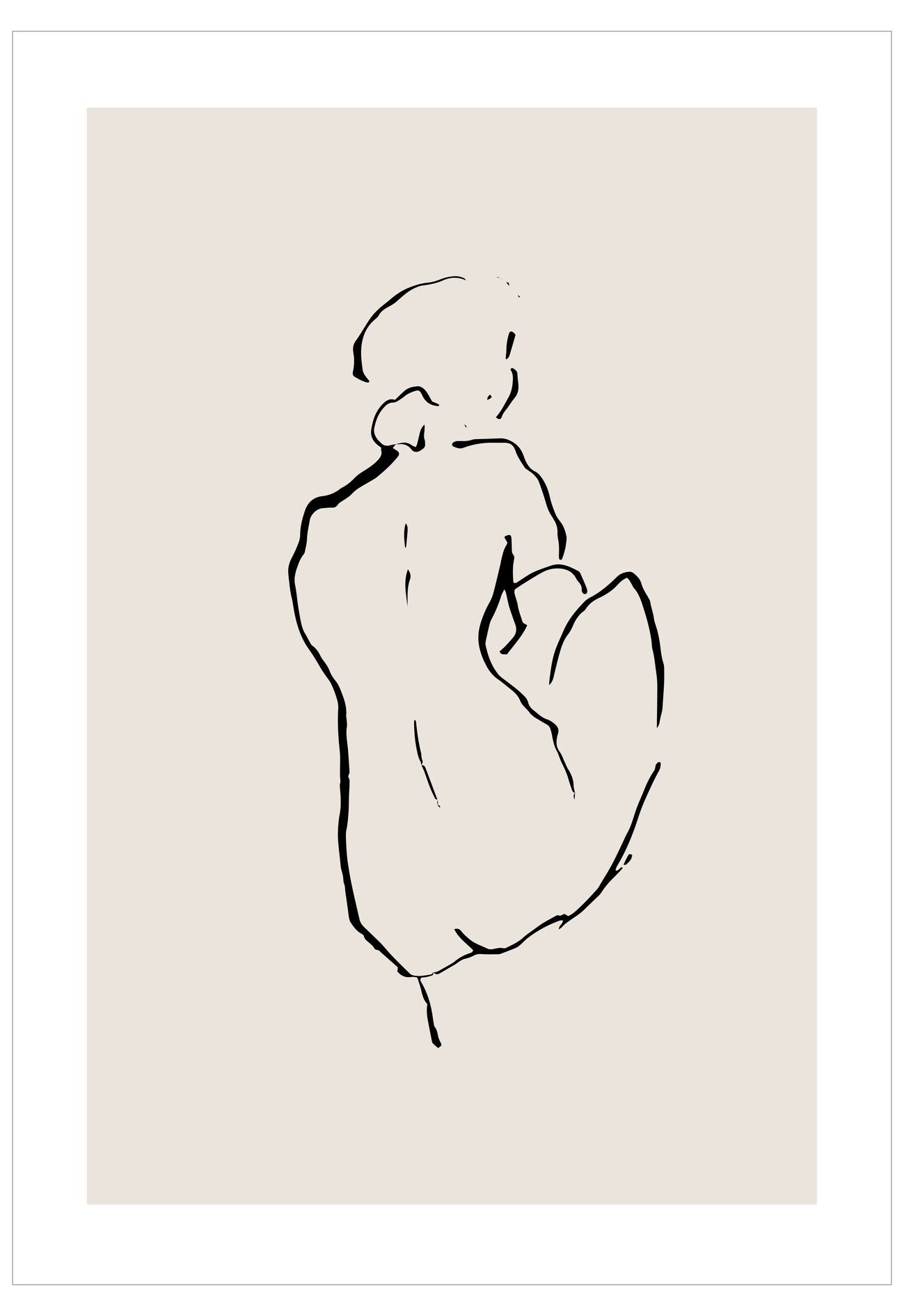 Line drawing of a nude figure on a beige background