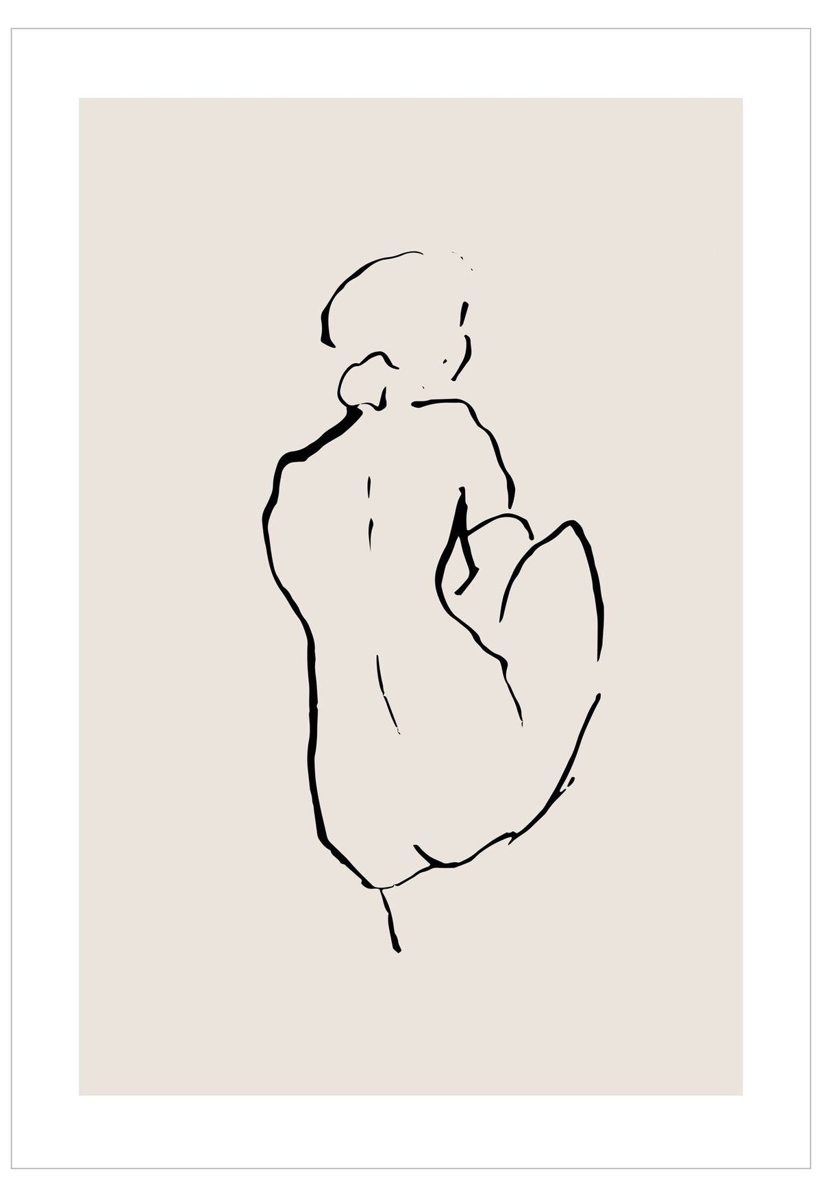 Line drawing of a nude figure on a beige background