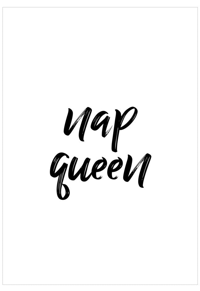 Text 'nap queen' in black on a white background