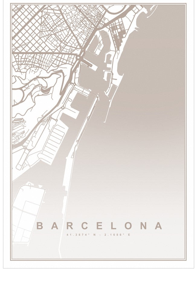 City map of Barcelona on a beige background