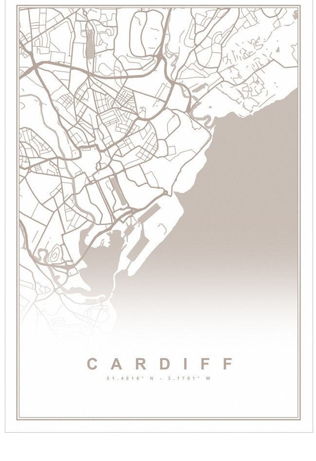 City map of Cardiff with a gradient background