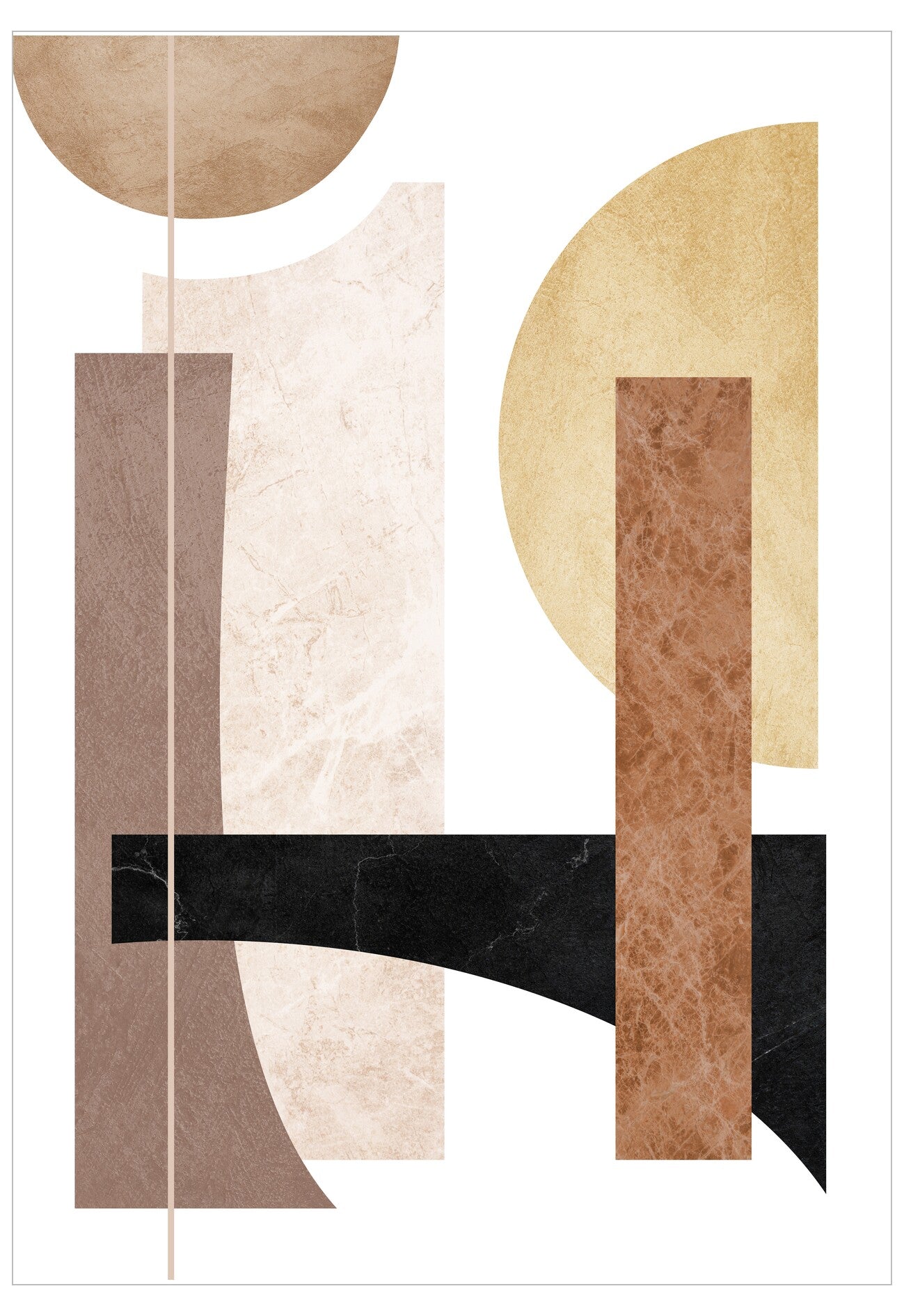 Abstract art piece with geometric shapes in earthy tones on a white background