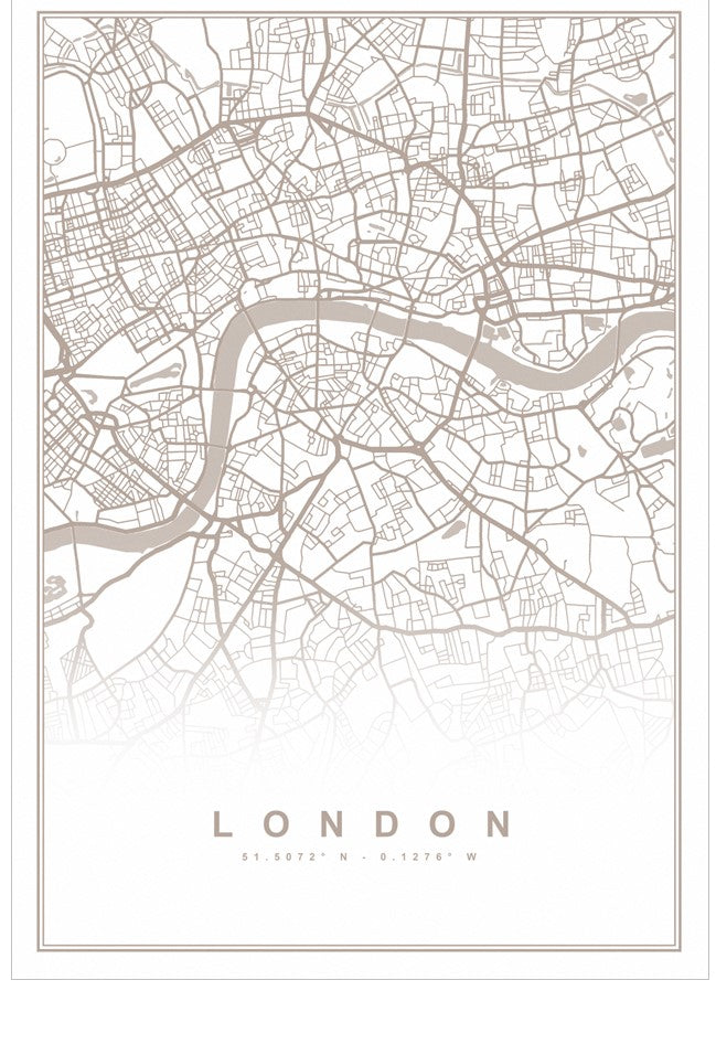 Map of London with a minimalistic design on a white background