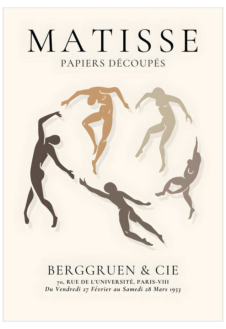 Poster for Matisse exhibition featuring cut-out figures on a beige background
