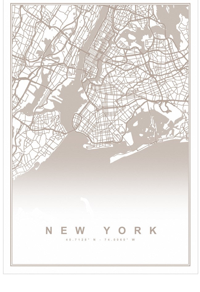 Map of New York City in beige on a white background