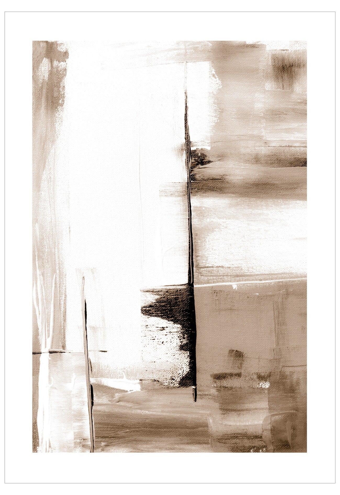 Abstract art piece with brown brush strokes on a white background