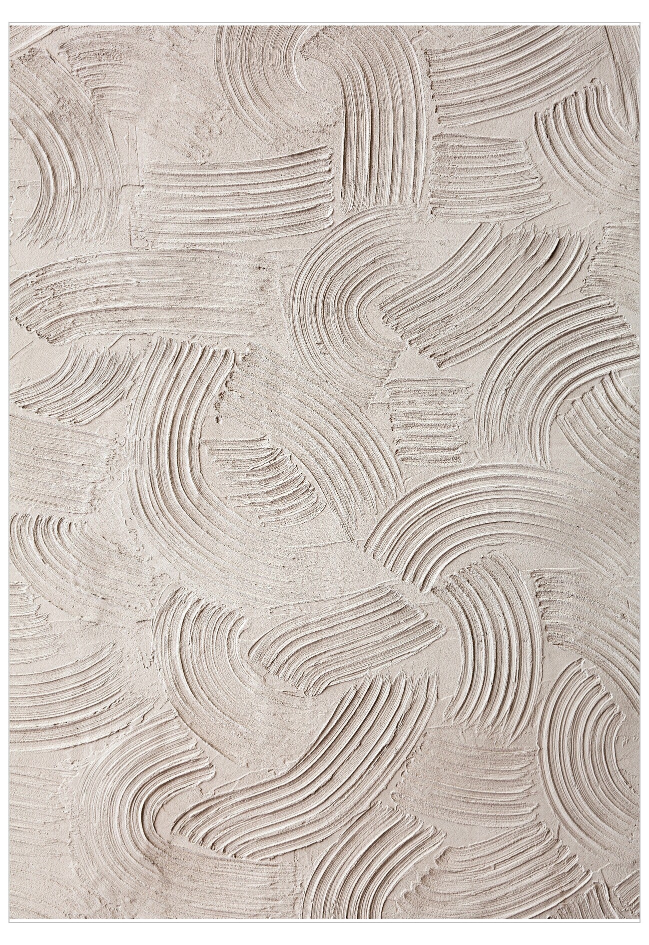 Textured beige patterned rug with wavy lines